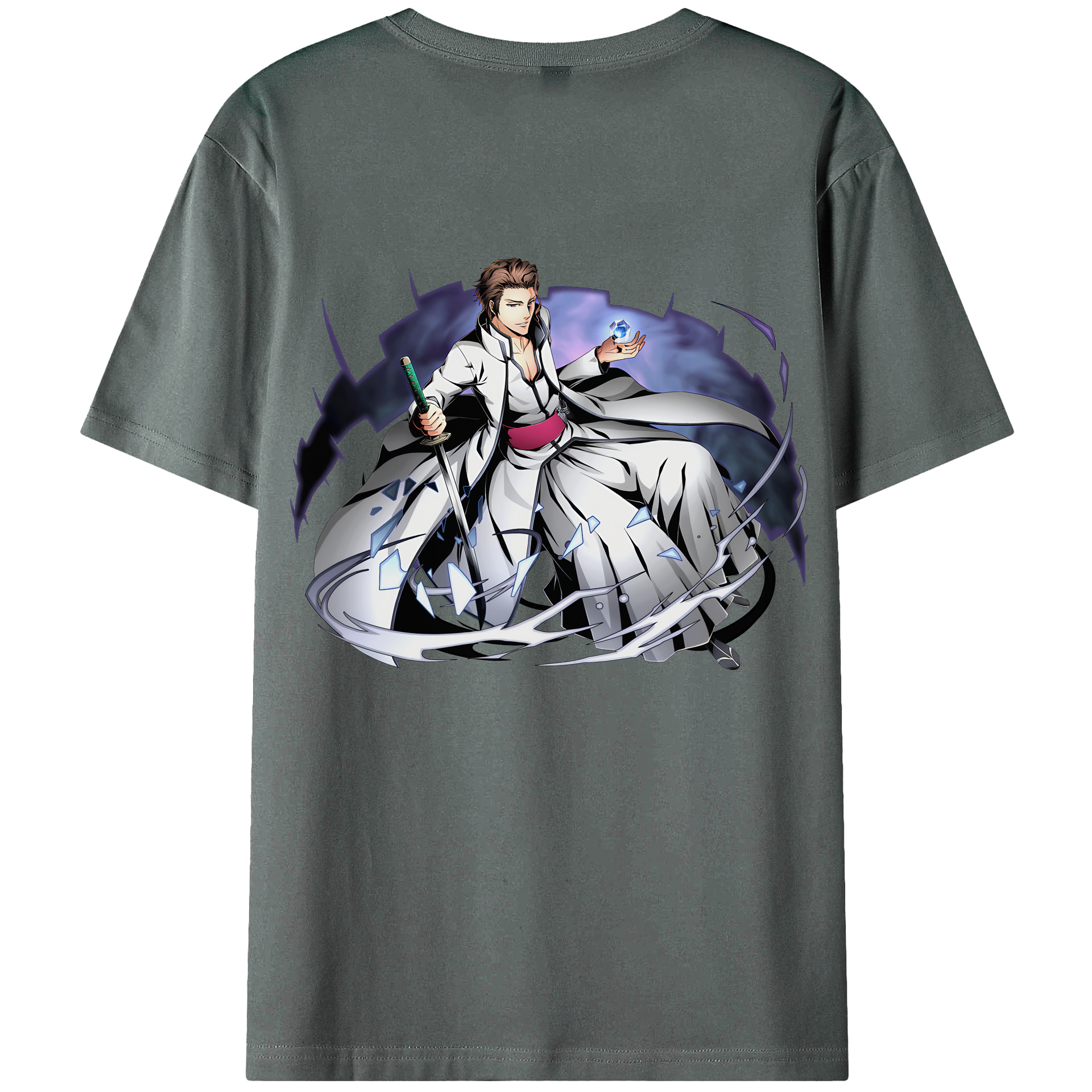 （画像用） ブリーチ 藍染 惣右介（あいぜん そうすけ） BLEACH Aizen Sousuke 綿100％ メンズ半袖Tシャツ（バックプリント） 通気性